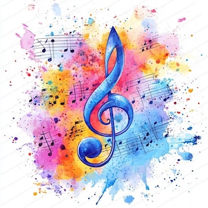 16 claves de sol musicales / Notas melódicas / Acuarela imprimible / JPG de alta calidad / Descarga digital / Manualidades de papel