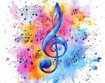 16 Music Clef Clipart | Melodic Note Clipart | Printable Watercolor clipart | High Quality JPGs | Digital download | Paper craft