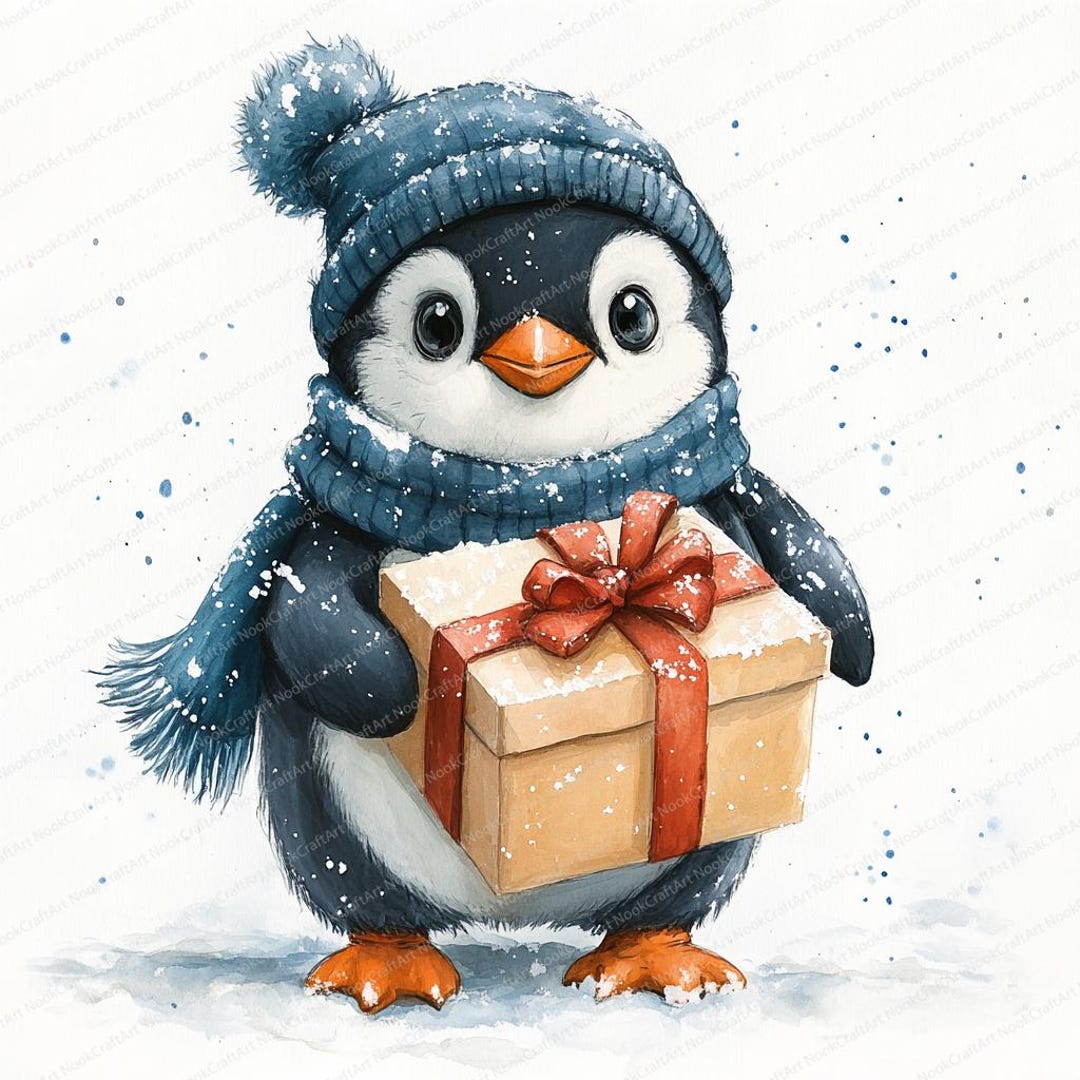 17 Penguin With Scarf Clipart | Cute Xmas Gift Illustration | Printable ...