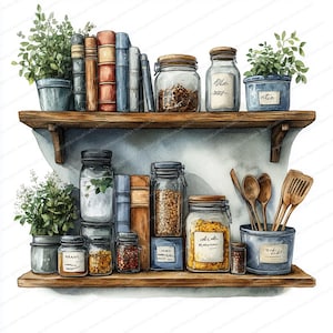 21 Clipart di accessori per libri e cucina / Arte per spazi creativi / Clipart acquerello stampabile / JPG di alta qualità / Artigianato di carta / diario
