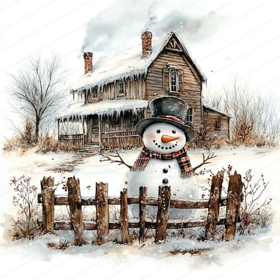20 冬の農家と雪だるまのクリップアート | 印刷可能な水彩クリップ