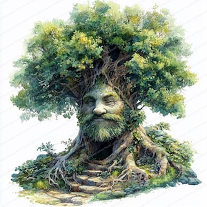 23 boomgezicht-clipart | Illustratie betoverd bos | Afdrukbare aquarel clipart | Hoge kwaliteit JPG's | Papierkunst | Junkjournaal