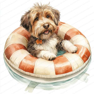 フロートに乗ったかわいい犬のクリップアート19選 | 愛らしいペットの夏のイラスト | 印刷可能な水彩画クリップアート | 高品質JPG | ペーパークラフト | ジャーナル