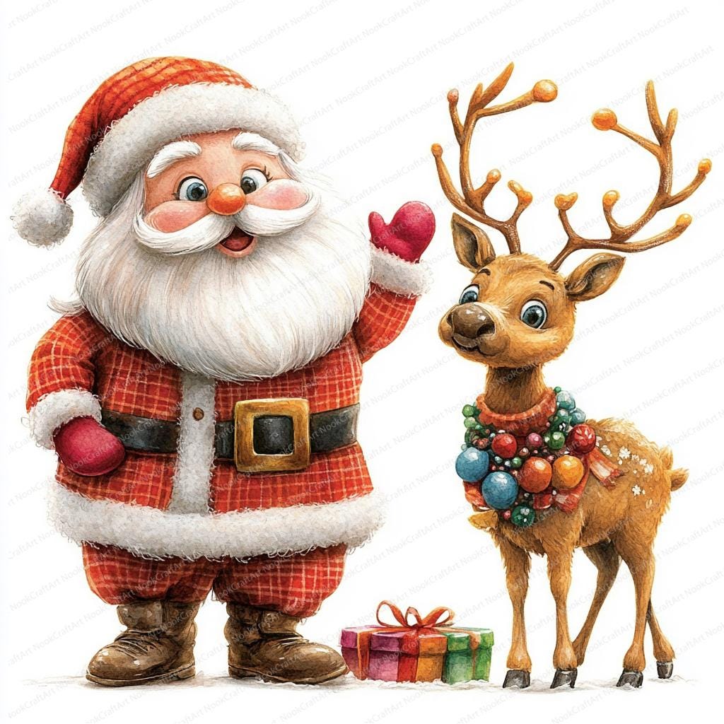 16 風変わりなクリスマス サンタとトナカイのクリップアート