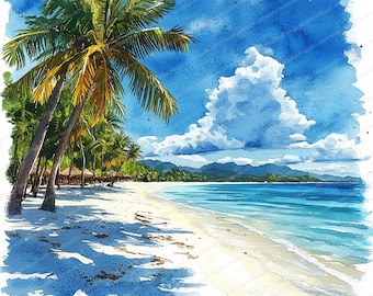 22 Tropical Beach Clipart Set | Boracay White Sand Illustrations | Printable Watercolor clipart | High Quality JPGs | Paper craft