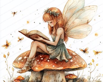 キノコの上の妖精 20 点のクリップアート | 魅惑的なファンタジー