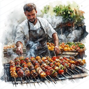 19 Cliparts de Homem Grelhando | Ilustração de Churrasco para Projetos de Culinária | Clipart de Aquarela para Imprimir | JPGs de Alta Qualidade | Artesanato em Papel | Diário