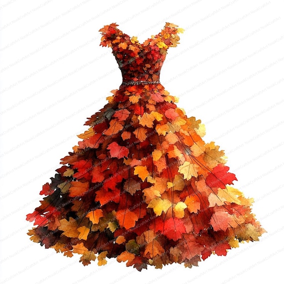 21 Autumn Leaves Dress Clipart | Fall Foliage Fashion Illustration |  Printable Watercolor Clipart | High Quality Jpgs | Paper Craft - Etsy