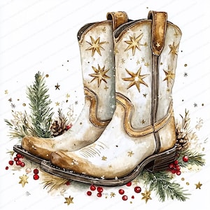 18 kerst cowboylaarzen clipart | Feestlaarzen | Afdrukbare aquarel clipart | Hoge kwaliteit JPG's | Digitale download | Papiermodellen