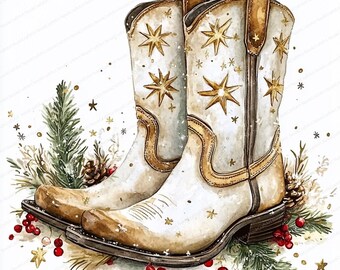 18 Christmas Cowboy Boots Clipart | Festive Boots | Printable Watercolor Clipart | High Quality JPGs | Digital Download | Paper Craft