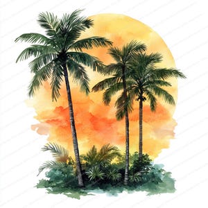20 Clipart de palmiers de plage | Graphismes d'été tropical| Clipart aquarelle imprimable | JPG de haute qualité | Créations artisanales en papier | Journal indésirable