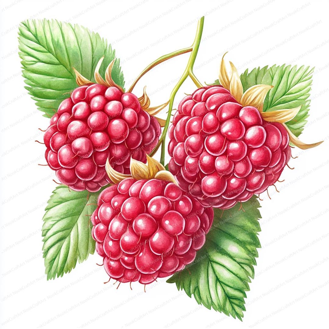 水彩ラズベリーのクリップアート：工芸品用のフルーツ画像（JPG