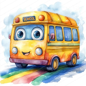 14 Cute Bus Clipart | Adorable School Bus Clipart Bundle | Printable Watercolor clipart | High Quality JPGs | Digital download | Paper craft