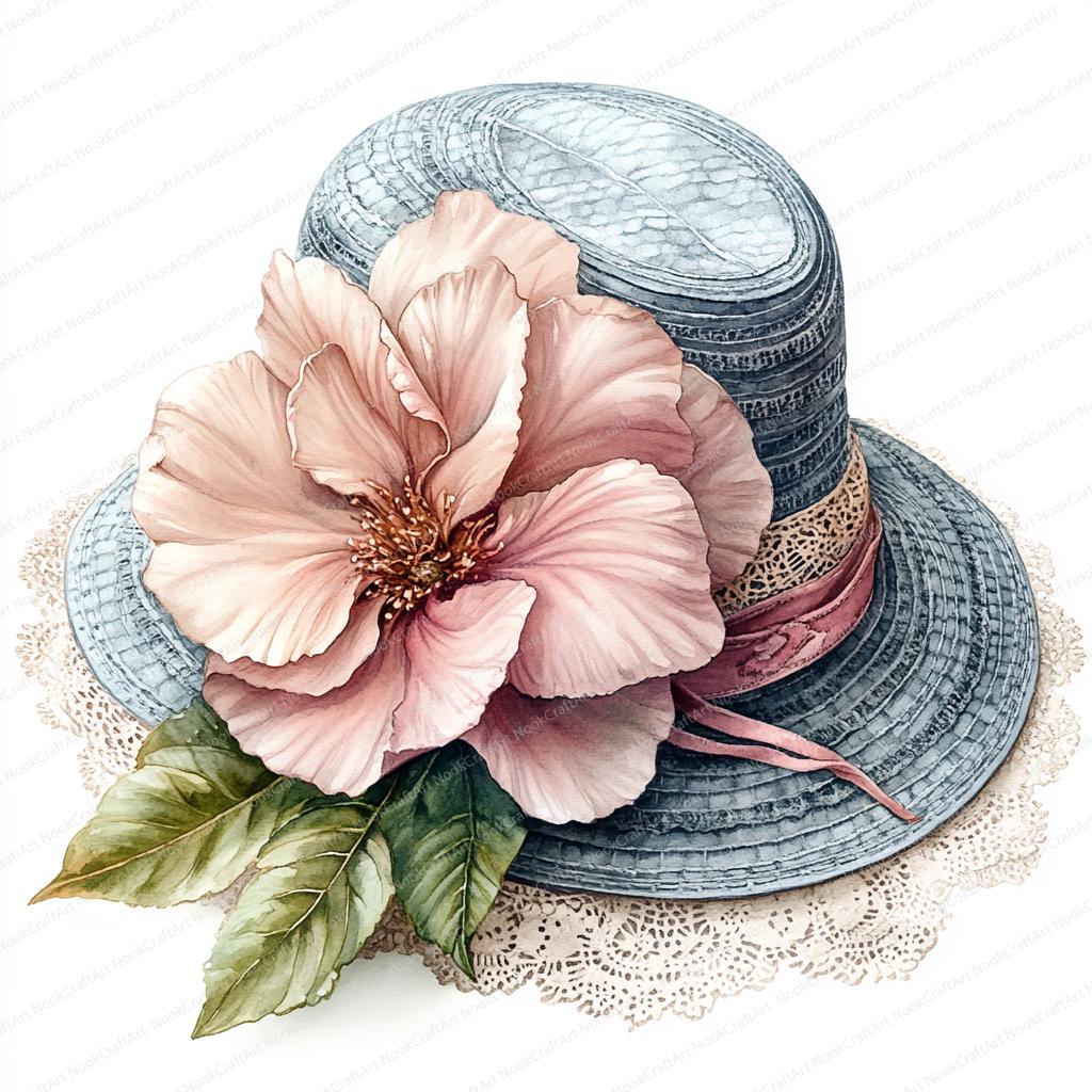 20 Clipart di cappelli in pizzo floreale / Copricapo elegante adornato di fiori / Clipart acquerello stampabile / JPG di alta qualità / Artigianato di carta / Diario spazzatura