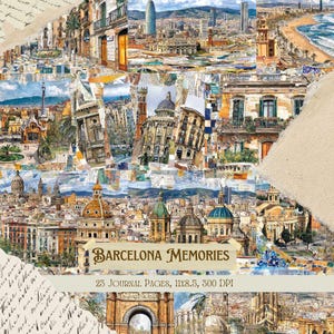 Kit per junk journal "Ricordi di Barcellona" / Fogli per collage di città vintage / Carta per scrapbooking stampabile ispirata a Gaudí / Set di pagine per ricordi di viaggio