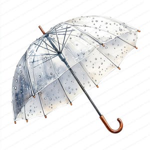 17 Clipart di gocce di pioggia trasparenti / Design di ombrello riflettente / Clipart di acquerelli stampabili / JPG di alta qualità / Diario spazzatura