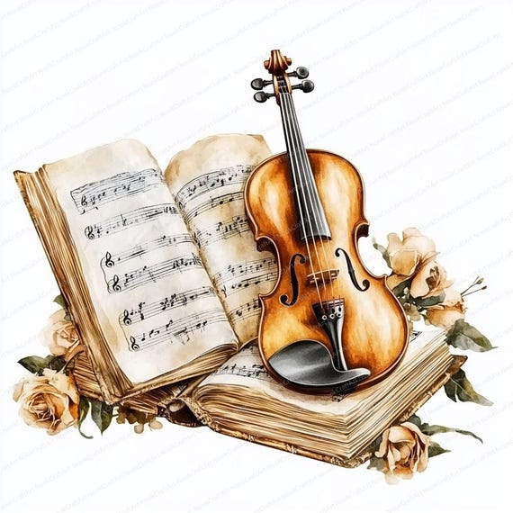 18 Violin With Music Sheets Clipart | Printable Watercolor Clipart
