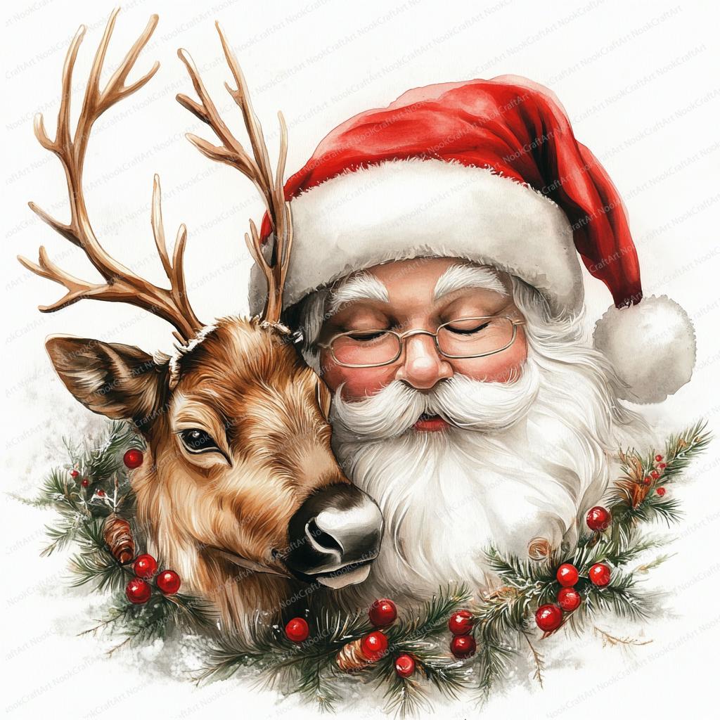 18 サンタとトナカイのクリップアート | かわいいサンタクロースと鹿