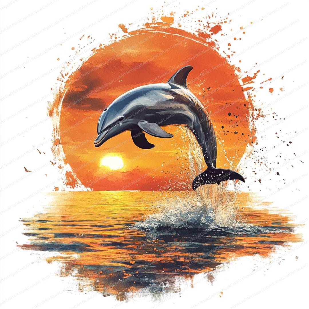 21 イルカの夕日のクリップアート | 鮮やかな海のアート