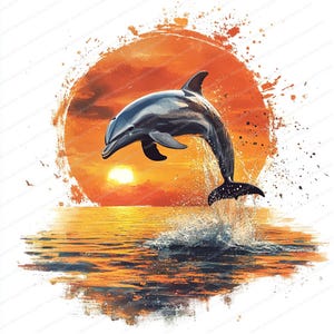 21 Delphin Sonnenuntergang Clipart | Lebendige Ozean Kunst ИLINgestraция | Druckbare Aquarell Clipart | Hochwertige JPGs | Papiermodell | Junk Journal