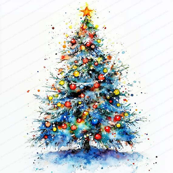 18 Abstract Christmas Tree Clipart | Printable Watercolor
