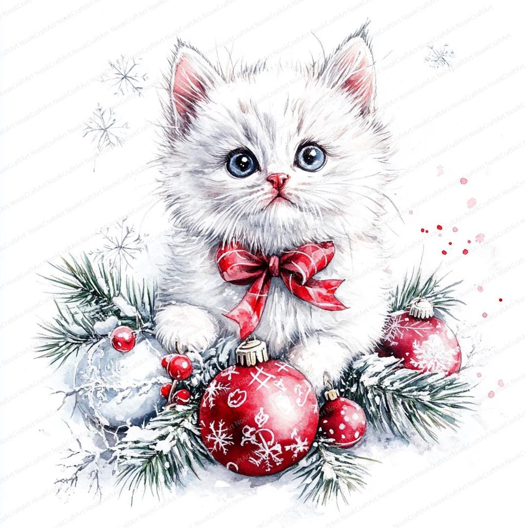 16 Christmas Kitten Clipart | Festive Cat | Printable Watercolor ...