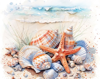 15 Sea Shells Clipart | Seashell Clipart | Printable Watercolor clipart | High Quality JPG | Digital download | Paper craft | junk journal