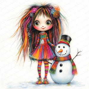 Quirky Snowman Clipart | 14 High Quality JPGs | Printable Watercolor clipart | Digital download | Paper craft | junk journal