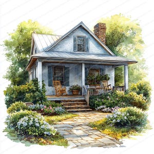 20 plattelandshuisafbeeldingen | Serene Hillside Retreat | Afdrukbare aquarel clipart | Hoge kwaliteit JPG's | Papierkunst | Junkjournaal