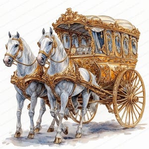 15 Clipart di carrozze trainate da cavalli / Illustrazione vintage di cavalli / Clipart di acquerelli stampabili / JPG di alta qualità / Artigianato di carta / Diario di spazzatura