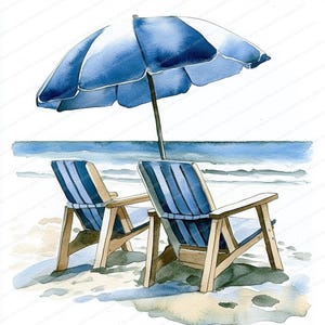 14 Beach Scene Watercolor Clipart | Printable Watercolor clipart | High Quality JPGs | Digital download | Paper craft | junk journal