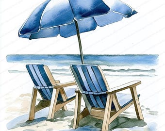14 Beach Scene Watercolor Clipart | Printable Watercolor clipart | High Quality JPGs | Digital download | Paper craft | junk journal