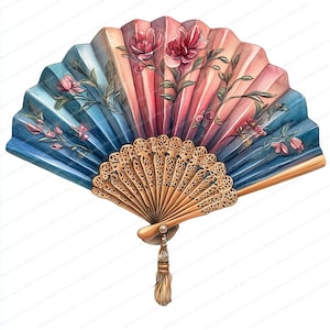 20 Clipart Fan Kollektion | Künstlerische Digitale Illustrationen | Druckbare Aquarell Clipart | Hochwertige JPGs | Papiermodell | Junk Journal