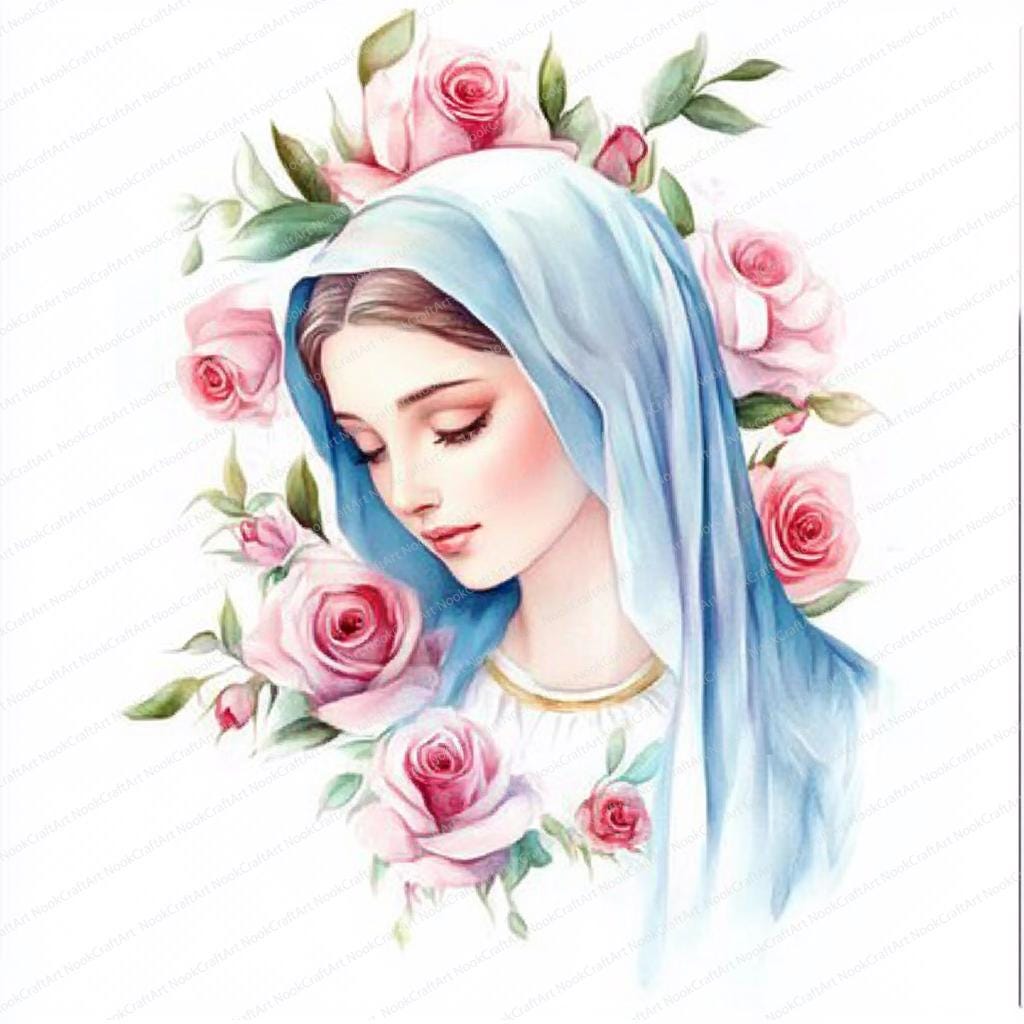 水彩画の聖母マリアの祈りのクリップアート | ファティマの聖母の