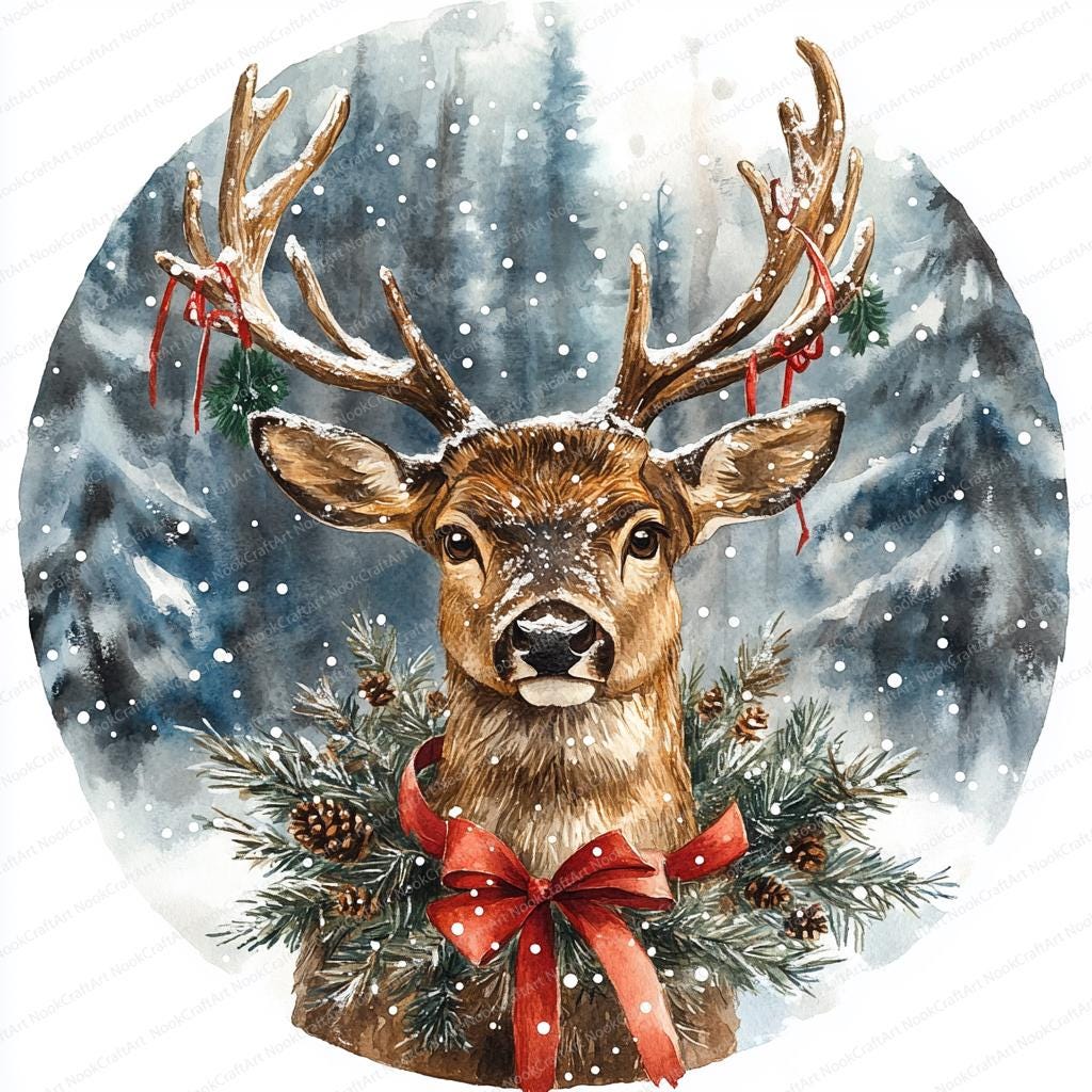 ベル付きトナカイのクリップアート24点｜お祝いリースのホリデー
