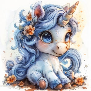 15 Baby Unicorn Watercolor Clipart | Unicorn Сlip art,cute Unicorn | Unicorn clip art | Rainbow unicorn