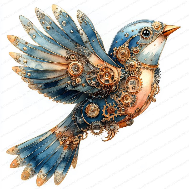 21 Mechanical Bird Clipart | Clockwork Feathered Illustration ...
