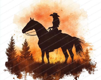 20 Cowgirl Silhouette Clipart | Printable Watercolor Designs | High Quality JPGs | Digital Download | Paper Craft | Junk Journal Art