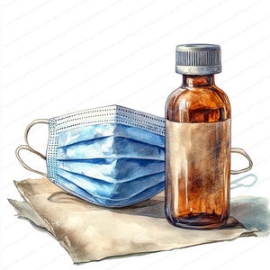 18 medische maskers clipartset | Creatieve gezondheidszorgillustraties | Afdrukbare aquarel clipart | Hoge kwaliteit JPG's | Papierkunst | dagboek