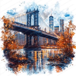 19 New York Brücke Clipart | Kultige Skyline Digitale Illustration | Druckbare Aquarell Clipart | Hochwertige JPGs | Papiermodell | Zeitschrift