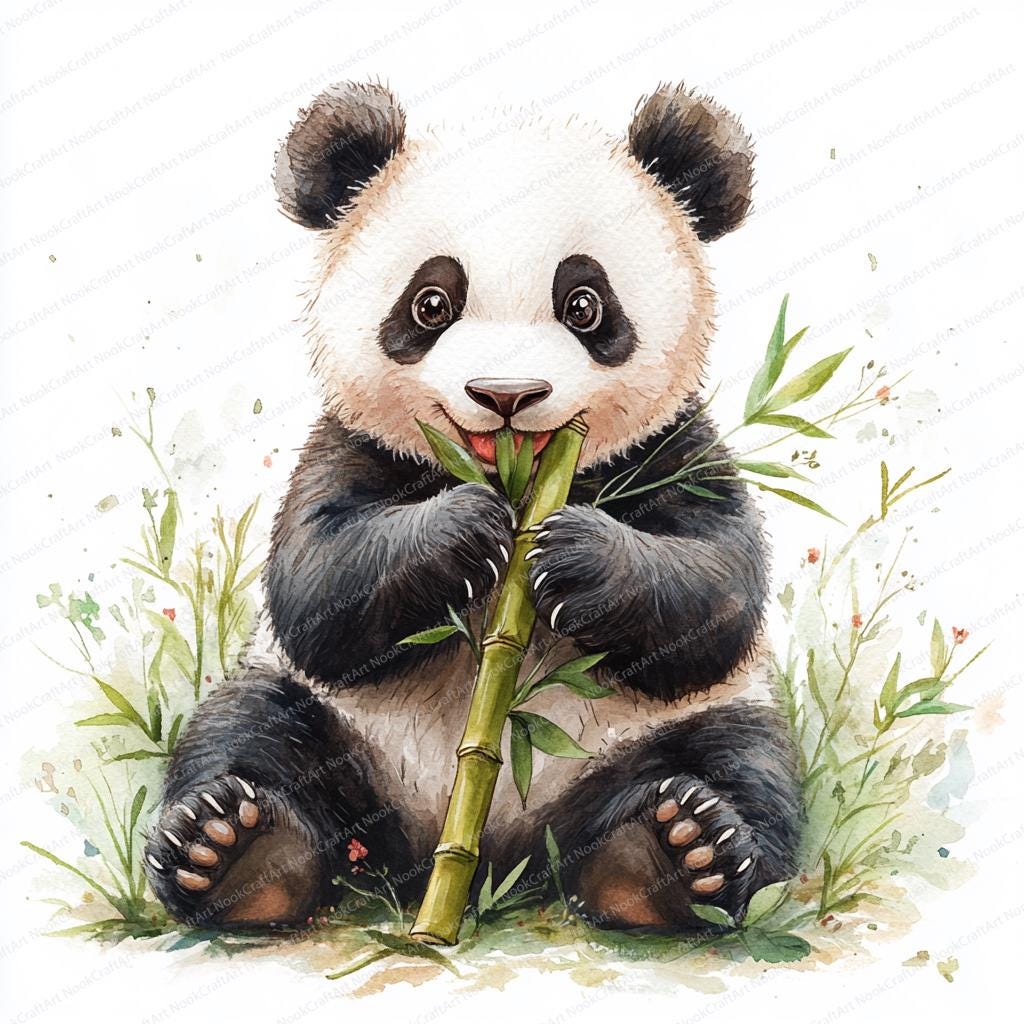 20 パンダが竹を食べているクリップアート | 幸せなクマのイラスト | 印刷可能な水彩画クリップアート | 高品質の JPG | ペーパークラフト  | ジャンクジャーナル - Etsy 日本, image size:1024x1024