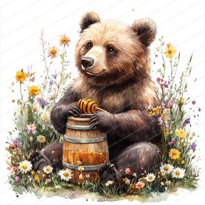 16 beer-honingvat-clipart | Schattige bosdierenillustratie | Afdrukbare aquarel clipart | Hoge kwaliteit JPG's | Papierkunst | dagboek