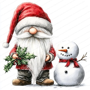 16 festliche Gnom Clipart | Weihnachts-Wichtel | Druckbare Aquarell Clipart | Hochwertige JPGs | Digitaler Download | Papierkunst, Journaling