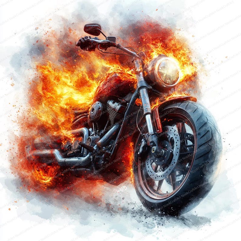 Bike Racing With Flames 18 Fiery Motorcycle Clipart | Blazing Bike in Flames Art | Printable ...