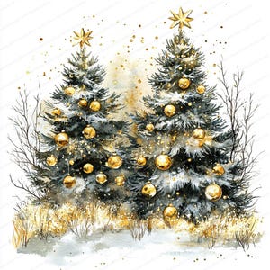 16 cliparts sapins de Noël | Arbres de Noël à l&#39;aquarelle | Clipart imprimable | JPG de haute qualité | Téléchargement numérique | Créations en papier