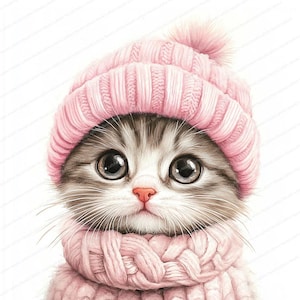 18 Clipart de chaton dans un bonnet en tricot | Illustrations de chat d'hiver douillet | Clipart aquarelle imprimable | JPG de haute qualité | Créations en papier | Revue