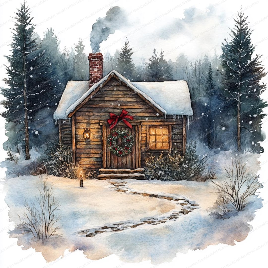 23 森の小屋のクリップアート | 居心地の良い冬の風景イラスト | 印刷
