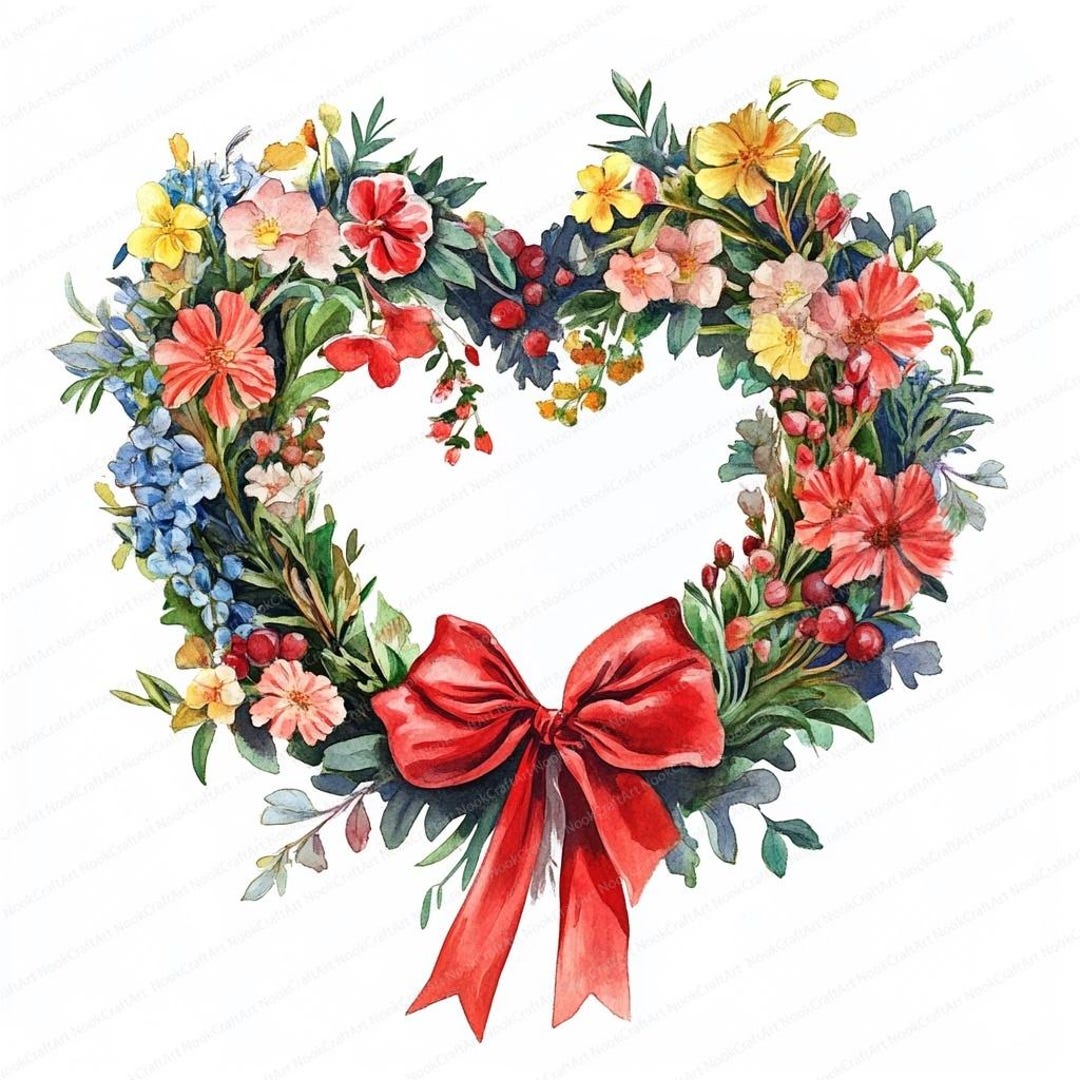 15 Valentines Heart Wreath Clipart | Love Branch Wreath | Printable ...