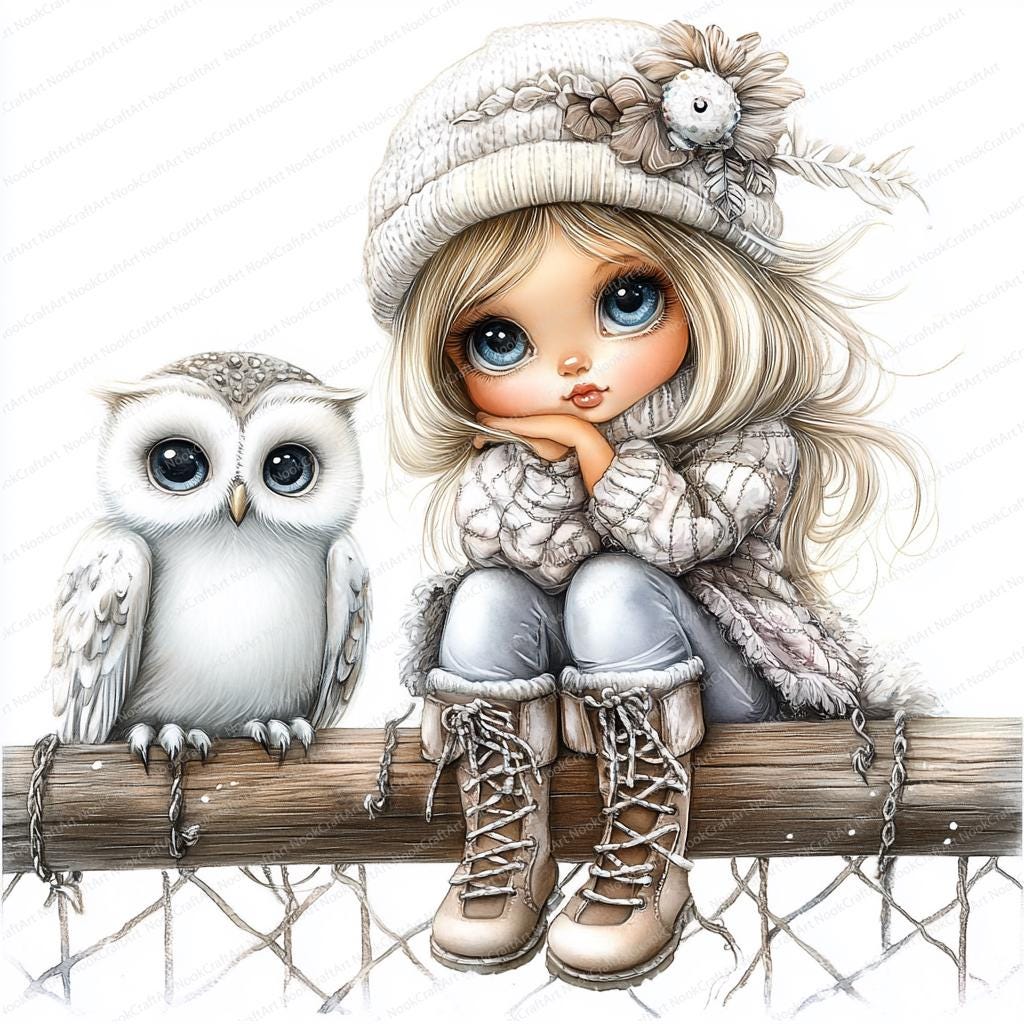 14 Snowy Owl Keeper Gnome Clipart | High-Quality JPGs | Christmas Holiday Winter Wonderland Theme |