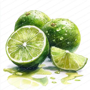 20 Limettenfrucht Clipart | Frische Zitrus-Grafiken | Druckbare Aquarell Clipart | Hochwertige JPGs | Papiermodell | Junk Journal